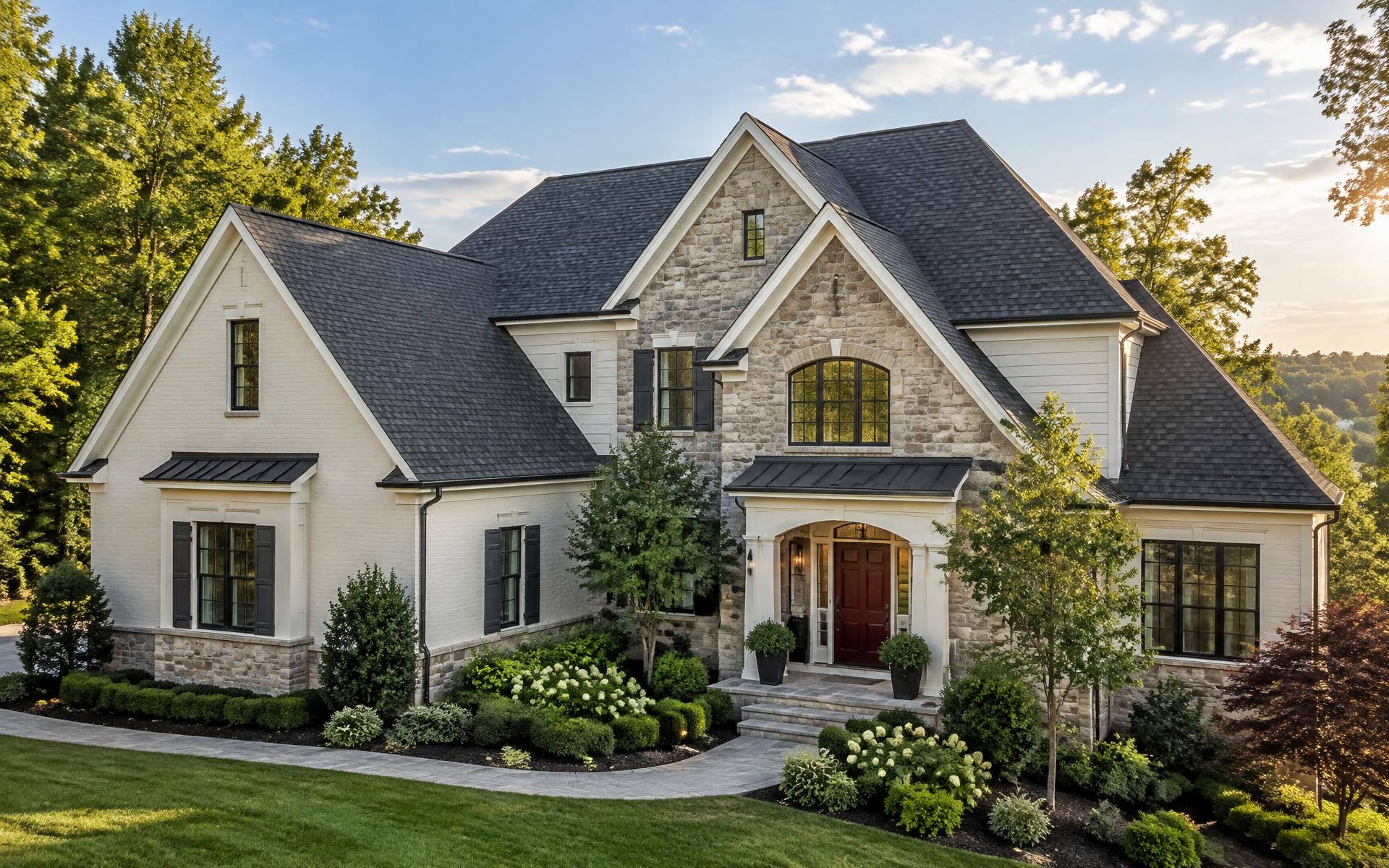 Drone view of a freshly roofed Maryland home
